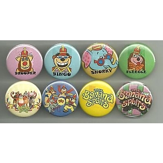 Hanna Barbera Collectibles - Banana Splits Pinback Buttons - Drooper, Snorky, Bingo, Fleegle