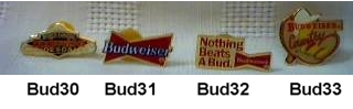 Budweiser Advertising Collectibles - Bud, Budweiser, Bud Light, Bud Dry, Michelob, Busch, Anheuser Busch Metal Enamel Lapel Pinback Pins Tie Tacks
