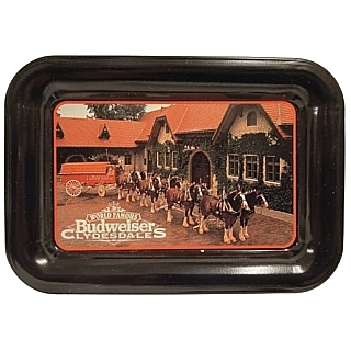 Budweiser Advertising Collectibles - Budweiser Black Metal Tip Tray - World Famouse Clydesdales