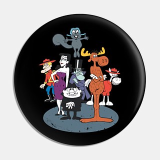 70's and 80's Cartoon Collectibles - Rocky & Bullwinkle Show Cast Pinback Button