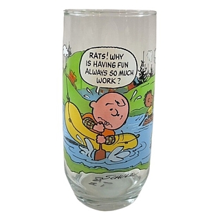 Peanuts Gang Collectibles - McDonald's Camp Snoopy Glass - Rats! Why Is Having Fun Always So Much Work?