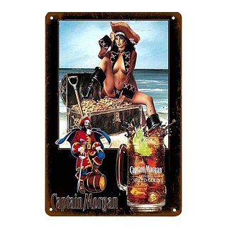 Liquor Advertising Collectibles - Captain Morgan Spiced Rum Metal Tavern Sign