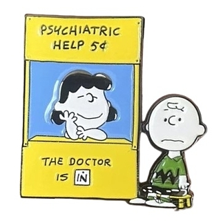 Snoopy and Peanuts Collectibles - Charlie Brown and Lucy Van Pely Psychiatric Help Booth Metal Enaml Pin Tie Tack