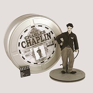 Charlie Chaplin Figure in Movie Reel Tin