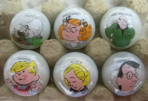 Cartoon and Comic Strip Character Collectibles - Dennis the Menace Marbles - Dennis Mitchell, Henry Mitchell, Alice Mitchell, Ruff the Dog, Margaret Wade, Mr. Wilson