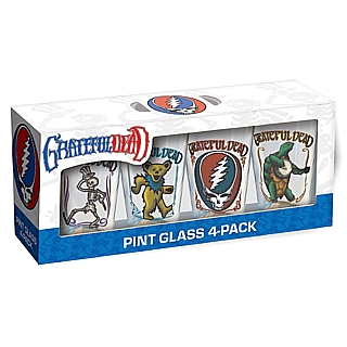 Rock and Roll Collectibles - Grateful Dead Set of 4 Pint Glasses Stealie, Terrapin, Skeleton, Bear
