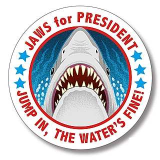 Movies from the 1970's and 1980's Collectibles - JAWS For President Metal Pinback Button