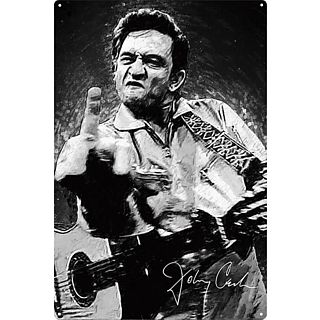 Country and Rock and Roll Collectibles - Johnny Cash Middle Finger Metal Sign