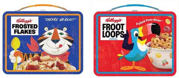 Kellogg's Collectibles - Toucan Sam Fruit Loops and Tony the Tiger Frosted Flakes Metal Lunch Box Tins