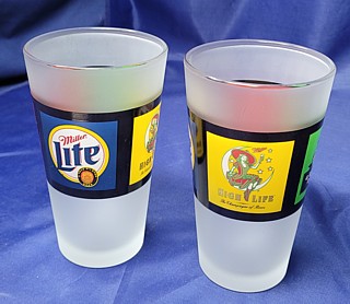 Miller Brewing Company Advertising Collectibles - Miller Beer Various Logos Frosted Pint Glass