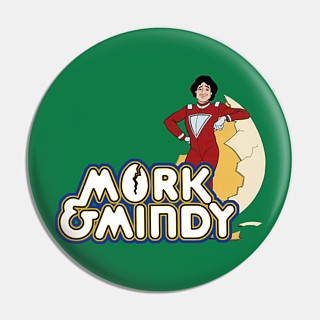 80's Television Character Collectibles - Mork and Mindy Egg Pinback Button