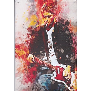 Rock and Alternative Grunge Collectibles - Nirvana's Kurt Cobain with Guitar and Cigarette Metal Tin Sign
