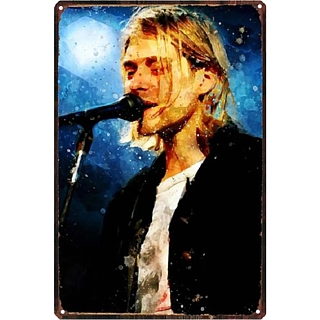 Rock and Alternative Grunge Collectibles - Nirvana's Kurt Cobain with Guitar Singing Metal Tin Sign