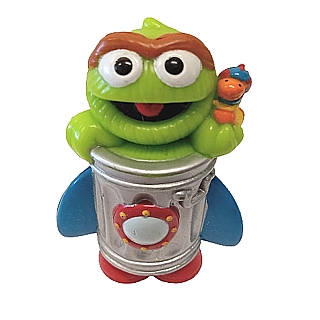 Sesame Street - Oscar the Grouch and Slimey the Worm in Trash Can Rocket Ship PVC Figure