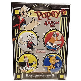 Popeye Collectibles - Popeye, Wimpy, Brutus and Jeep Pinback Buttons