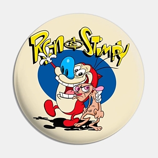1990's Cartoon Collectibles - Nickelodeon Ren and Stimpy Metal Pinback Button