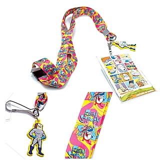 Nickleodeon Cartoon Collectibles Ren and Stimpy Cloth Lanyard with Meal Clip, Badge Holder and Powdered Toast Man Charm