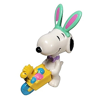 Snoopy Collectibles - Snoopy with Green Easter Bunny Ears and Yellow Wheelbarrow PVC Figure