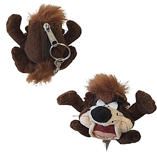 Cartoon Character Collectibles - Looney Tunes Taz Beanbag Charcter with Zippered Back with Metal Clip / Keychain