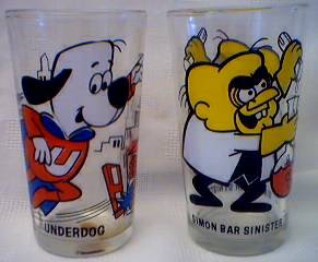 Vintage Cartoon Collectibles - Under Dog and Simon Barsinister Pepsi Glasses