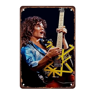 Rock and Roll Collectibles - Eddie Van Halen Metal Tin Sign with Yellow Striped Guitar