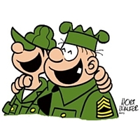 comic strip characters Beetle Bailey, Sarge, General Half Track
