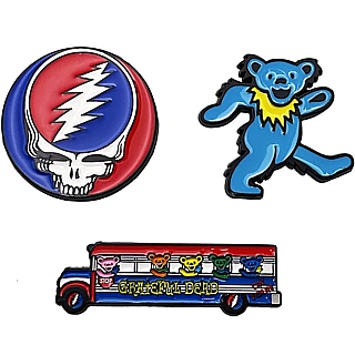 Grateful Dead Collectibles - Blue Dancing Bear, Bus and Steal Your Face Mini Enameled Metal Magnets Set of 3