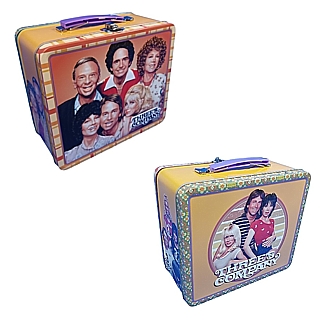 Television from the 1970's and 1980's Collectibles - Three's Company Metal Lucnhbox Tin Tote featuring Jack Tripper, Chrissy Snow, Janet Wood, Stanley Roper, Helen Roper, Larry Dallas